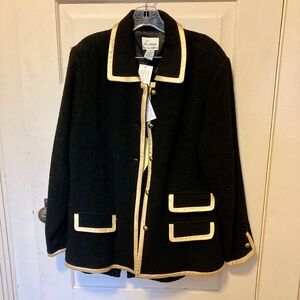 Leather Trimmed Black Knit Suit  1x